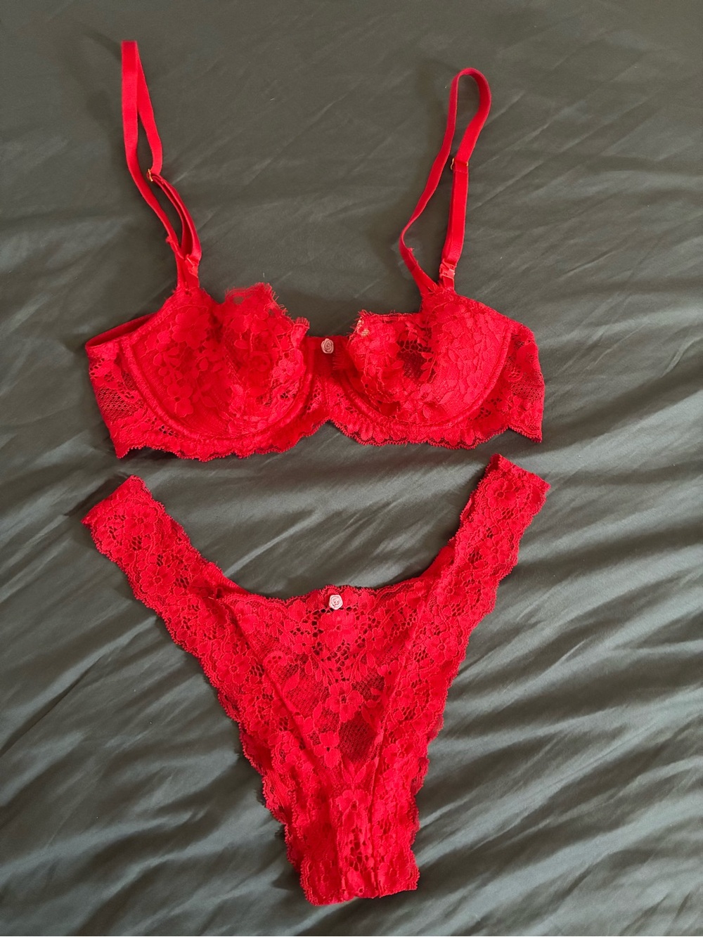 Victoria's Secret Red Lace Bra and Thong Set